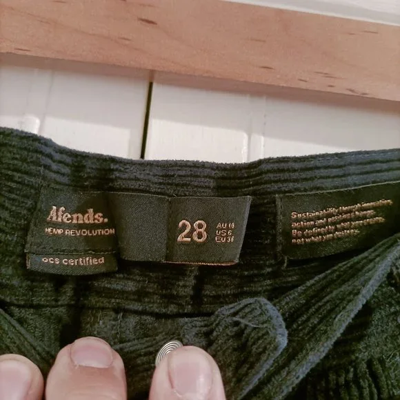 Afends MARSHA Black Slim Corduroy Jeans Flares 28 Wide Leg Hemp Organic Pants - Picture 4 of 5